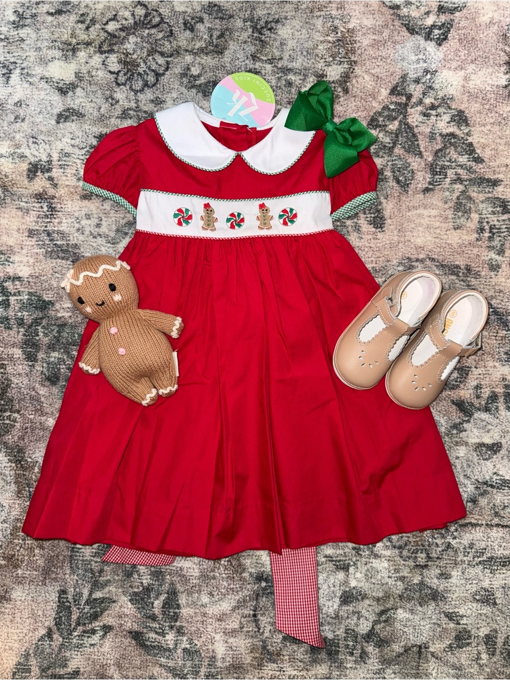 NWT Zuccini Kids Red Gingerbread dress with gingham bow in back